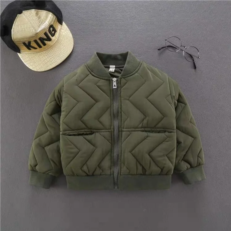 Children Solid Color Mid-length Quilted Jackets Winter Boys and Girls Loose Thicken Warm Half High Collar Cotton-padded Coats