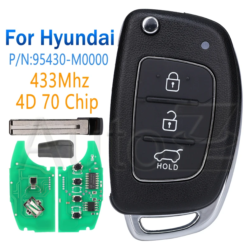 Auto Folding Flip Key 433MHz with 4D70 Chip Fob for Hyundai Creta 2016 P/N:95430-M0000 CR2032 3 Buttons Keyless Go Smart Car Key