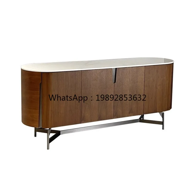 LYY French Vintage Style Italian Walnut Color Sideboard Simple Modern Storage Tea Cabinet