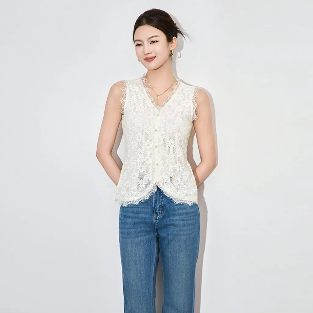

Shenzhen Nanyou High-End Fashion Elegant Slim Fit Lace Vest Top Three-Dimensional French Temperament 25-2305