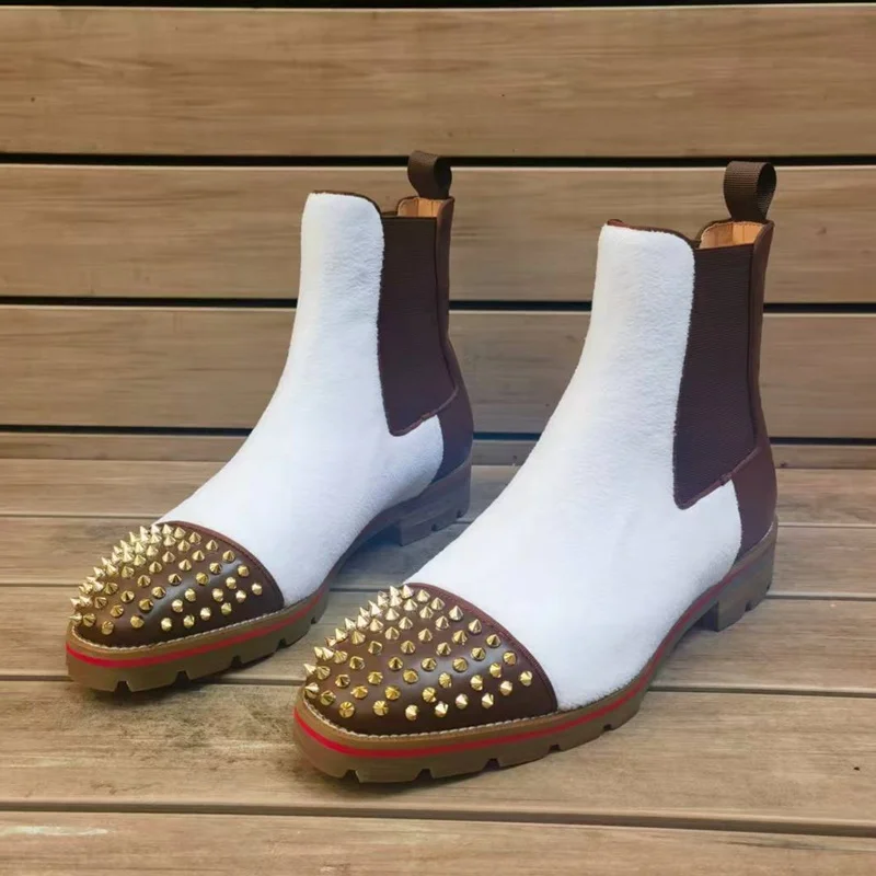 

New Fashion Mixed Colors Patchwork Men's Boots High Quality Leather Chelsea Boot Man Winter Shoes Slip-on Botas