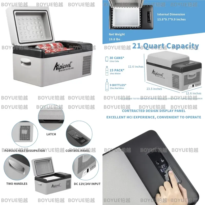 Portable Compressor Fridge Freezer 20L Car Home Dual Zone Cooling 12V 24V DC 110V AC Mini Refrigerator for Travel Camping