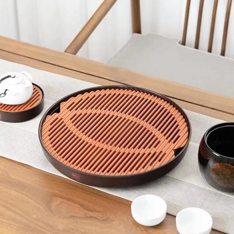 Round phenolic resin water storage tea tray, light luxury living room household drainage tray, portable dry brewing kung fu