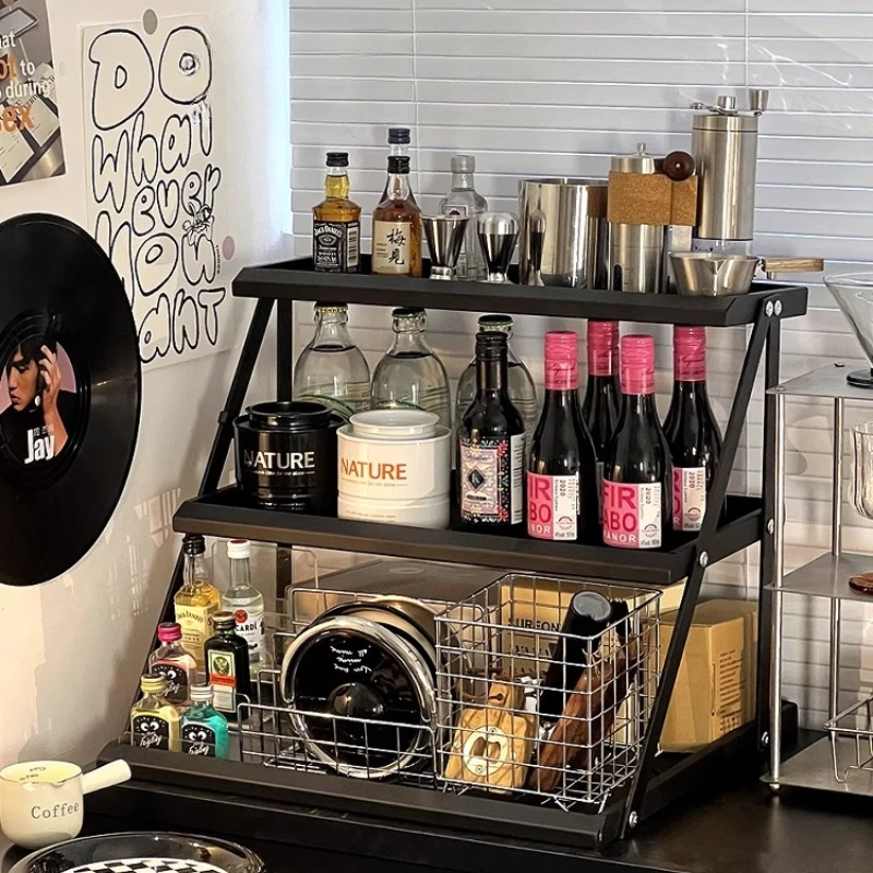 

Home Multilayer Storage Rack Metal Whiskey Cocktail Organizer Premium Bar Shelving Unit Multifunctional Kitchen Seasoning Rack