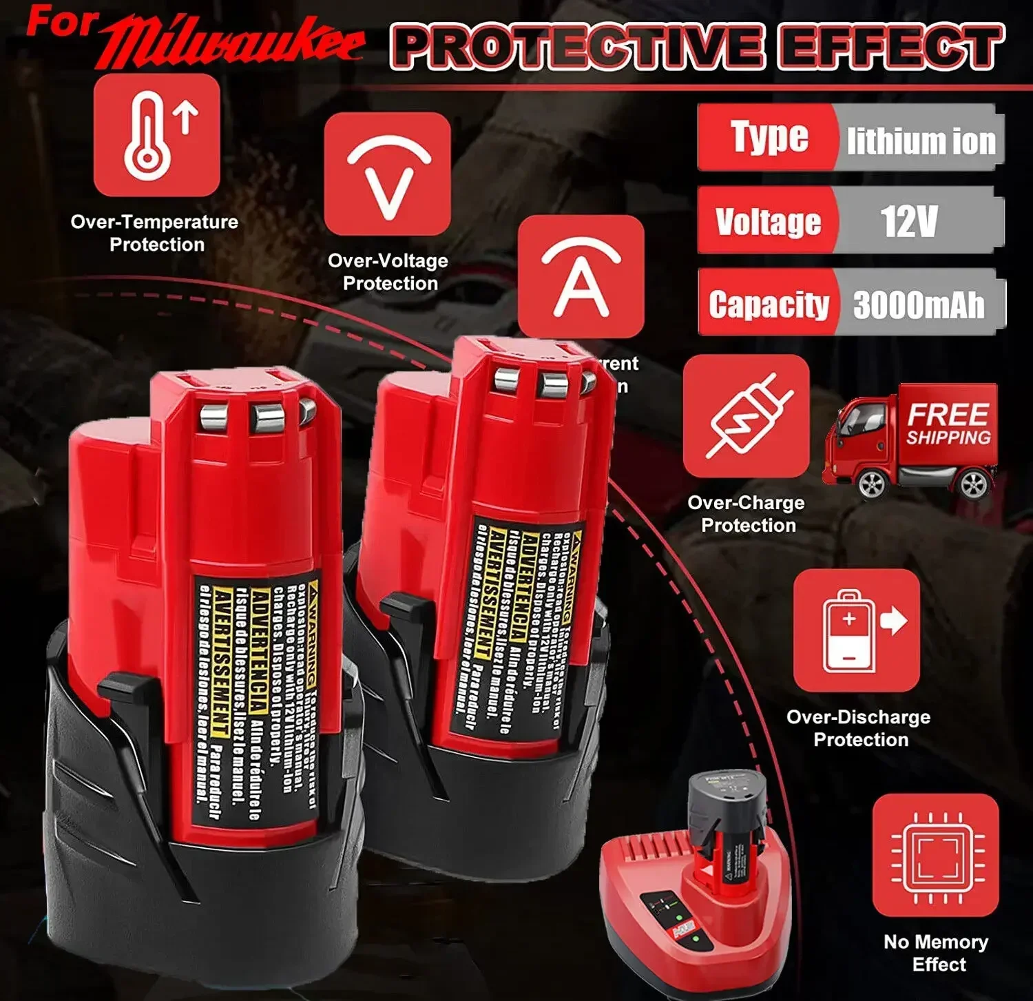 For Milwaukee M12 Battery 9000mAh 12V Rechargeable Battery For Milwaukee M12 XC 48-11-2410 48-11-2420 48-11-2411 12-Volt Tools