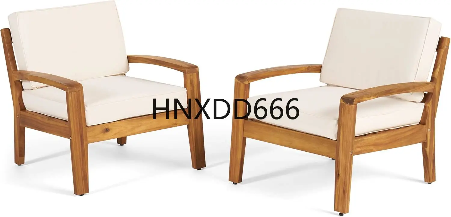 

Outdoor Acacia Wood Club Chairs with Cushions (Set of 2), Teak and Beige