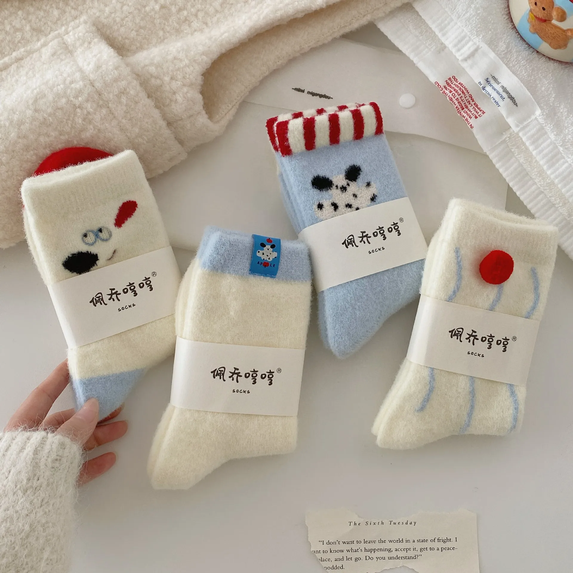 

Women's Socks Korean Cartoon Puppy Kawaii Sweet Cute Mid Tube Socks Comfortable Soft Thickened Warm Plush Floor Socks For Girl