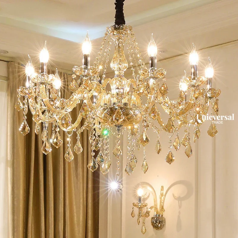 

Modern Cognac Crystal Chandeliers Home Lighting lustres de cristal Decoration Candle Chandelier Pendants Living Room Indoor Lamp