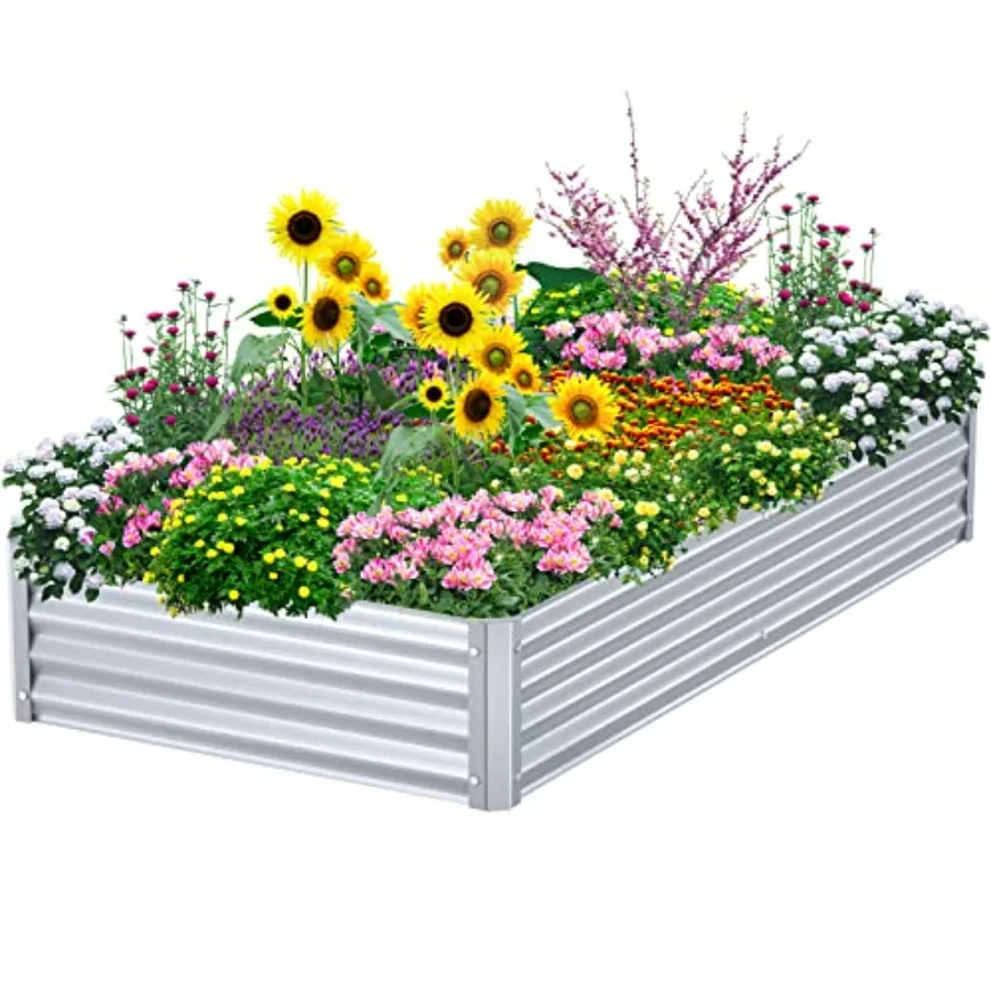 

Raised Garden Bed 6x3x1ft Galvanized Metal Planter Boxes for Herbs Vegetables Flowers and Succulents Silver