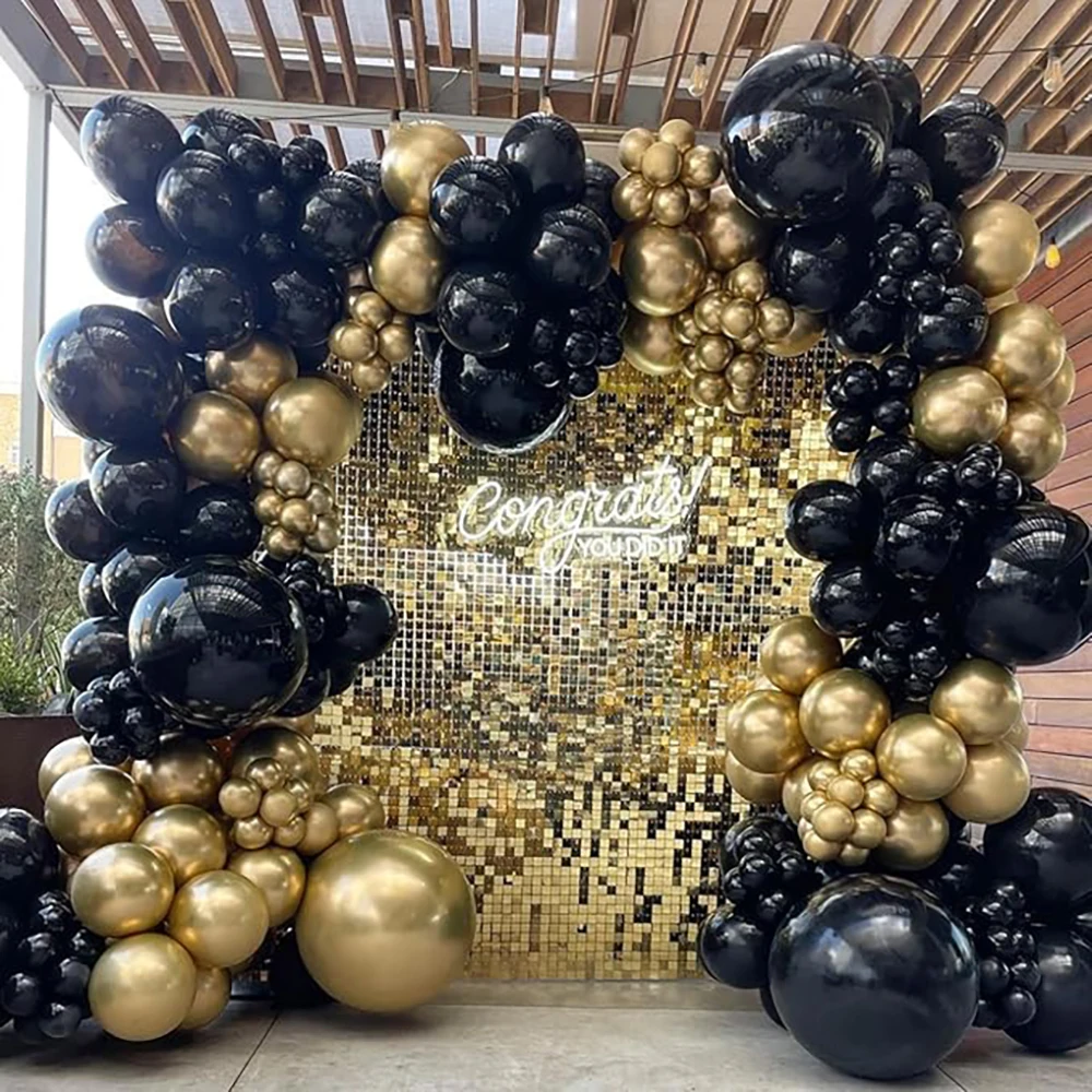 109pcs Black Balloons Metal Gold Silver Balloon Garland Arch Kit Graduation Decor Birthday Party Gender Reveal Decoration Globos