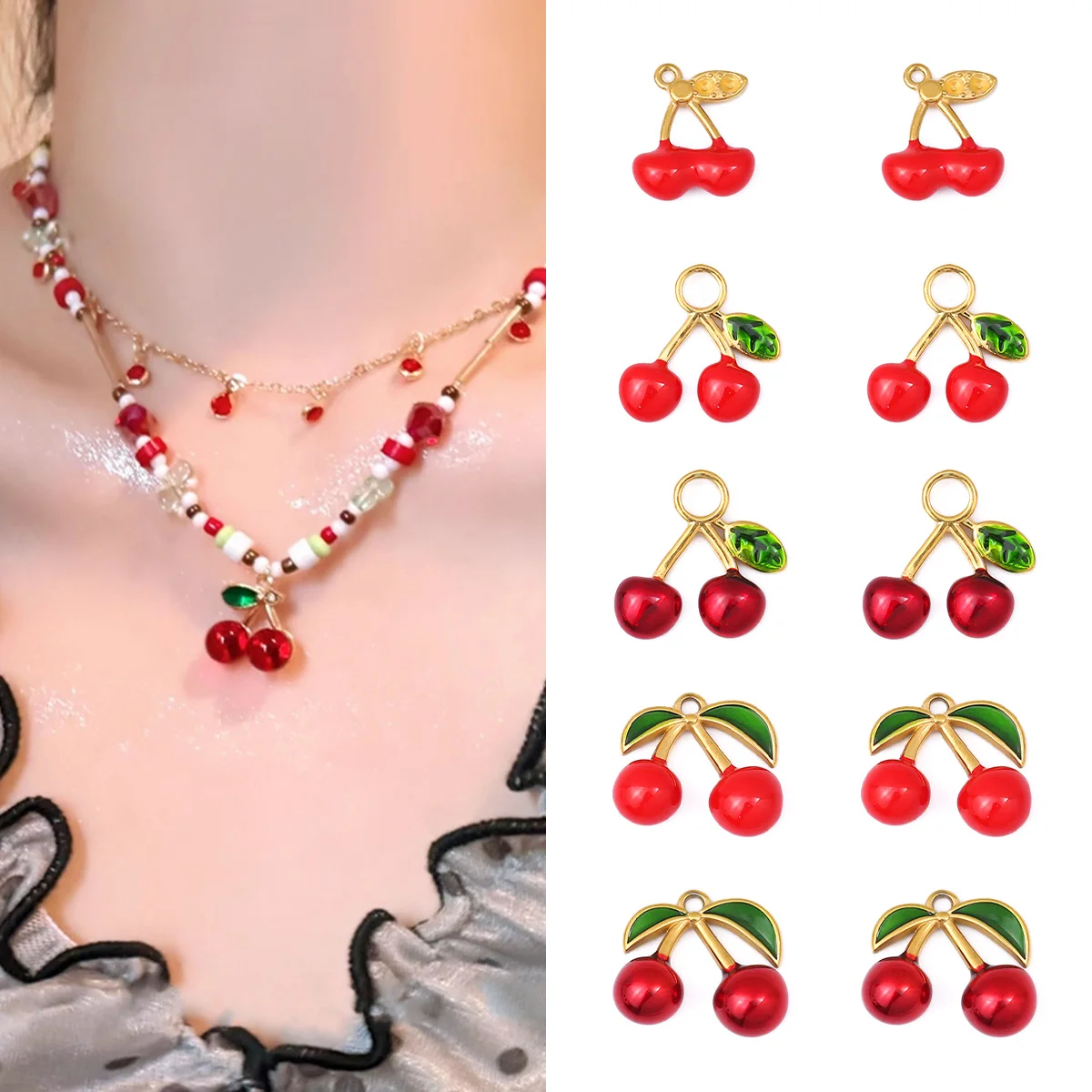

3Pcs Stainless Steel Pendant Small Charm Cherry Fruits Pendants for DIY Bracelets Necklaces Earrings Jewelry Making Accessories