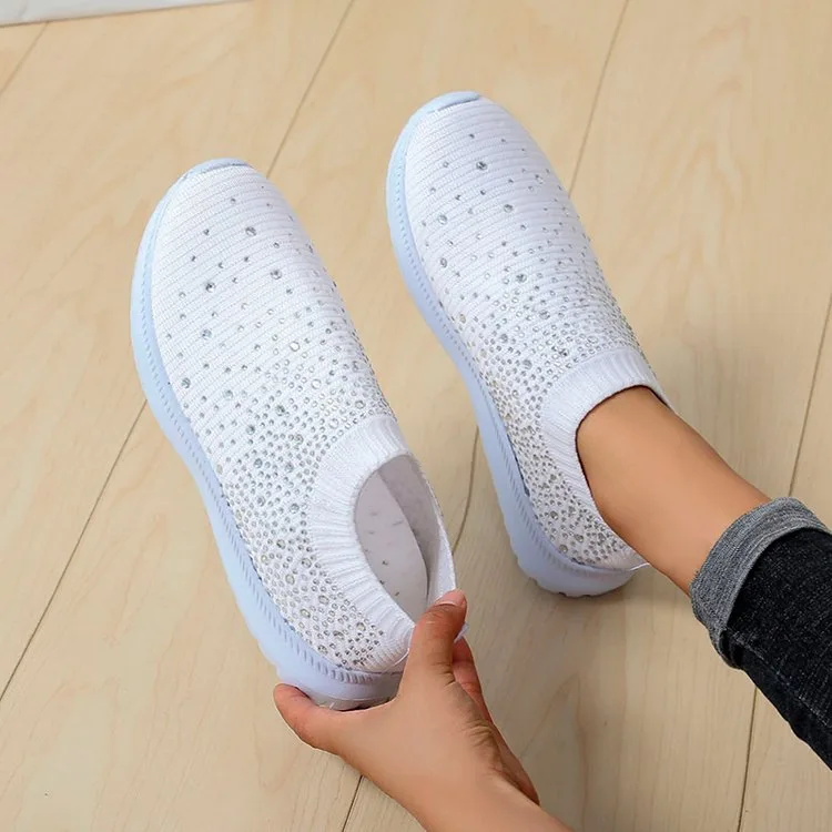 Plus Size 35-44 Crystal Breathable Mesh Sneaker Shoes for Women Comfortable Soft Bottom Flats Non Slip Casual Shoes Women