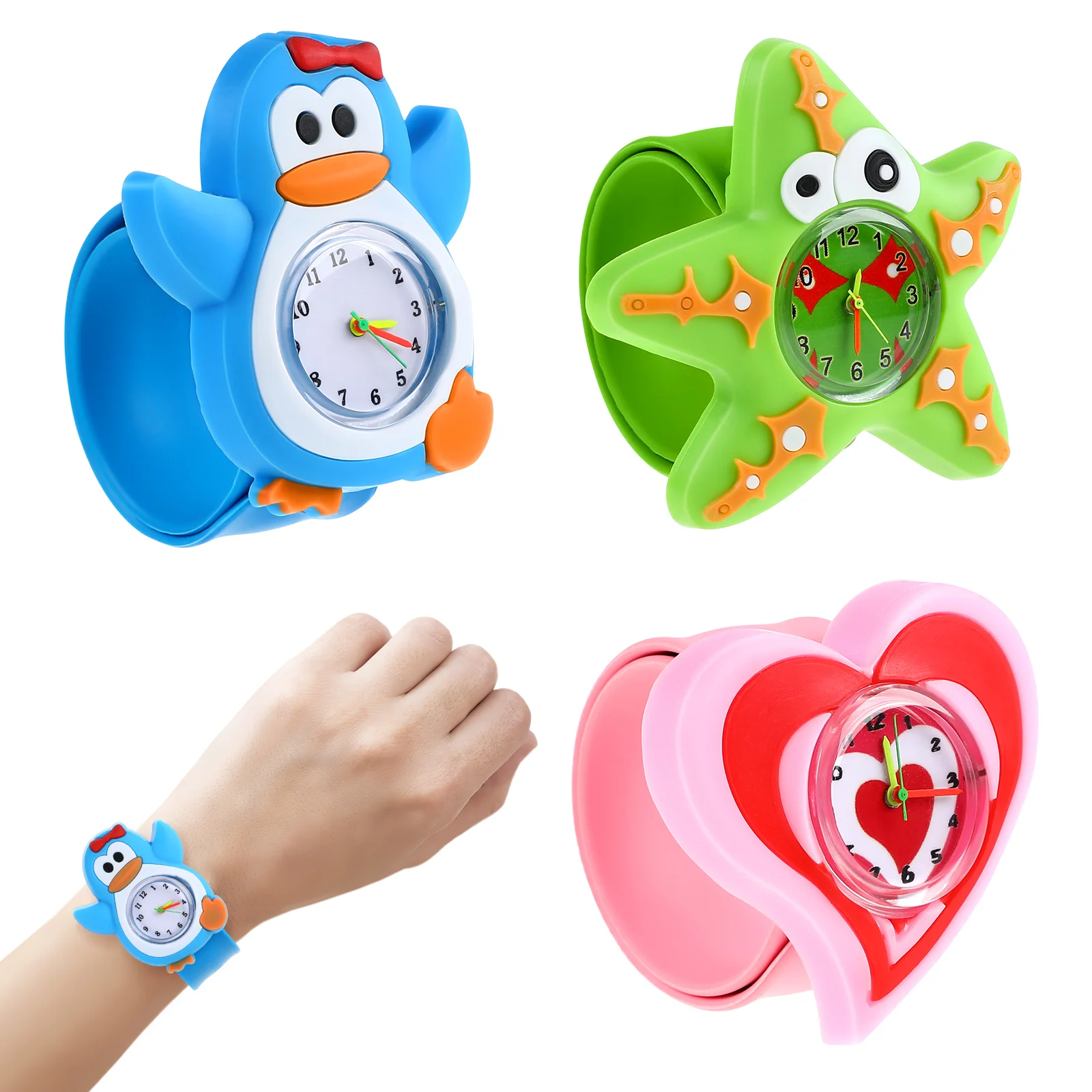 3 piezas de relojes de dibujos animados para niños, relojes para niños, regalo de animales, gel de sílice, cuarzo para niñas pequeñas