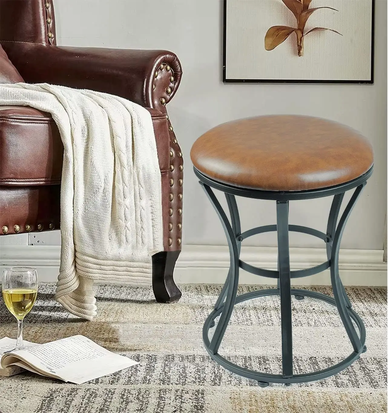 

Vanity Stool Chair, Modern Dressing Stool For Makeup Vanity With Bla Legs - Backl - Ottomans Round Seat, For Makeup Room,