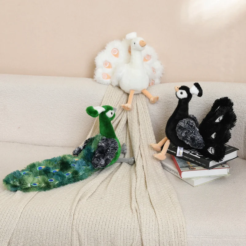 48cm Exquisite Simulation Long Tail Peacock Plush Doll Soft Stuffed Animal Toy Open Screen Closed Screen Peacock Toy