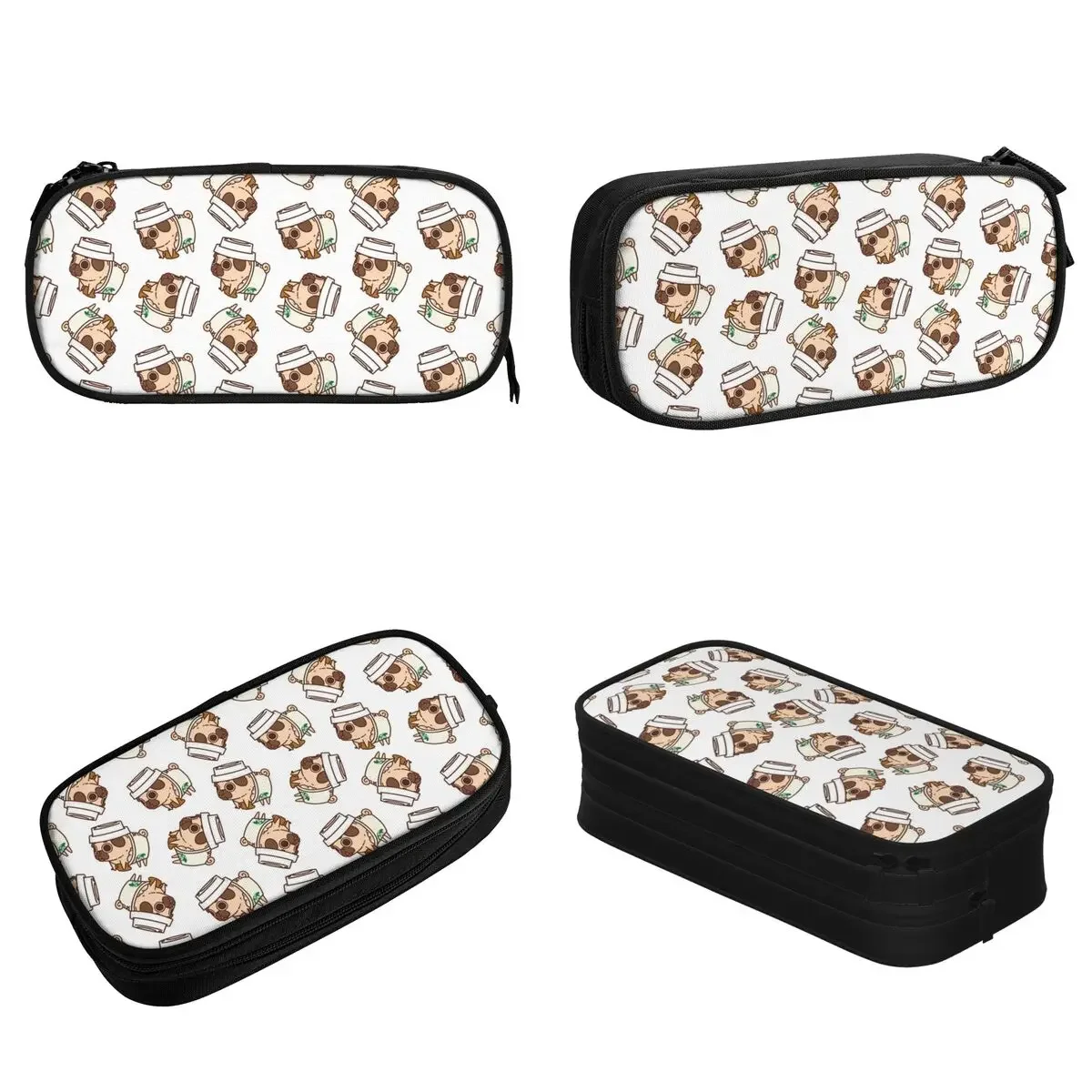 Fashion Puglie Pug Dog Coffee Life Pencil Case Cute Pencil Pouch Pen Holder Student Big Bag Students School Cosmetic Stationery