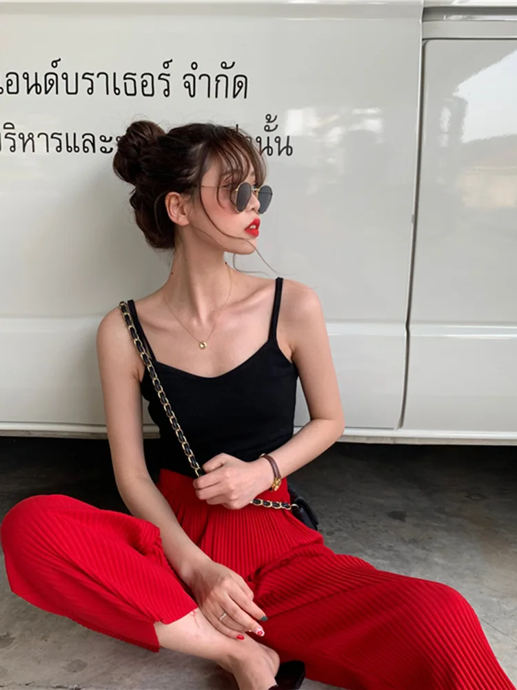 Sexy Outerwear Summer Vest Design Sense Niche Sweet Hot Girl Inner Wear Solid Color Short Bottoming Strappy Tops Women