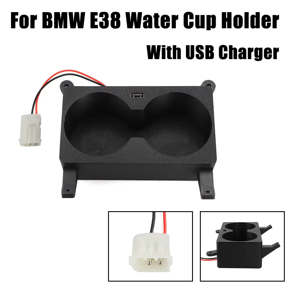 For BMW E38 Car Console Double Hole Water Cup Holder with USB Charger Convenient Interiors Accessories