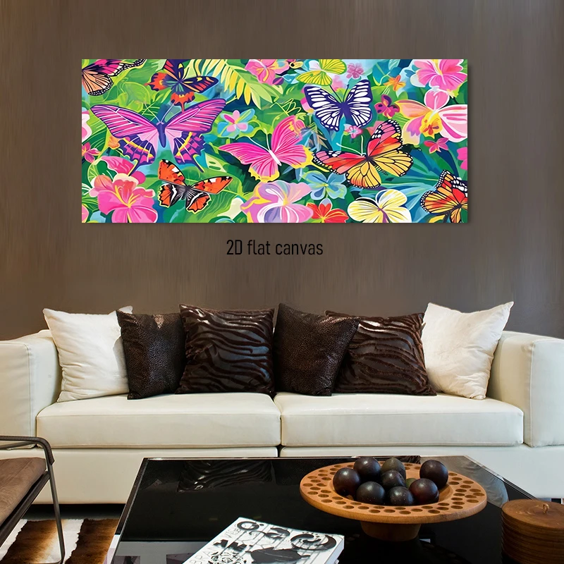 1pc (No frame),1 tropical rainforest butterfly decoration painting, living room foyer, bedroom sofa, frameless 2D plan