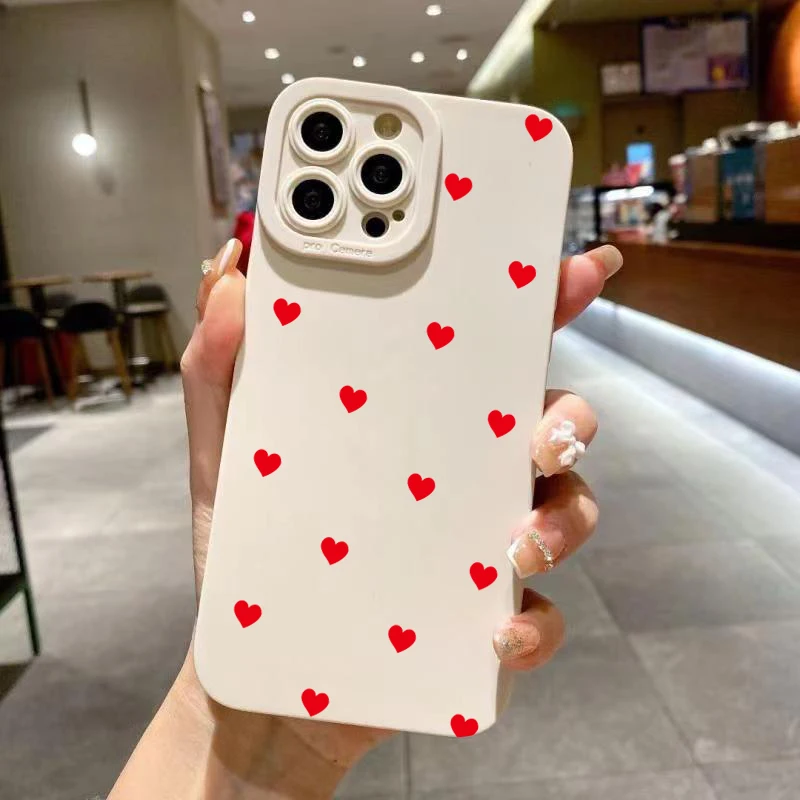 Cute Cartoon Red Love Heart Phone Case For iPhone 16 15 14 13 12 11 Pro Max XS X 7 8 Plus SE 2022 Shockproof Soft Silicone Cover