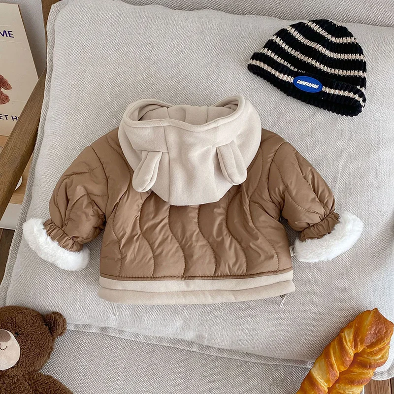 Autumn Winter Baby Coats Thickened Hooded Top for Kids Korean Girls Clothing Fashion Boys Jacket Children Outwear 0-5 Years Old