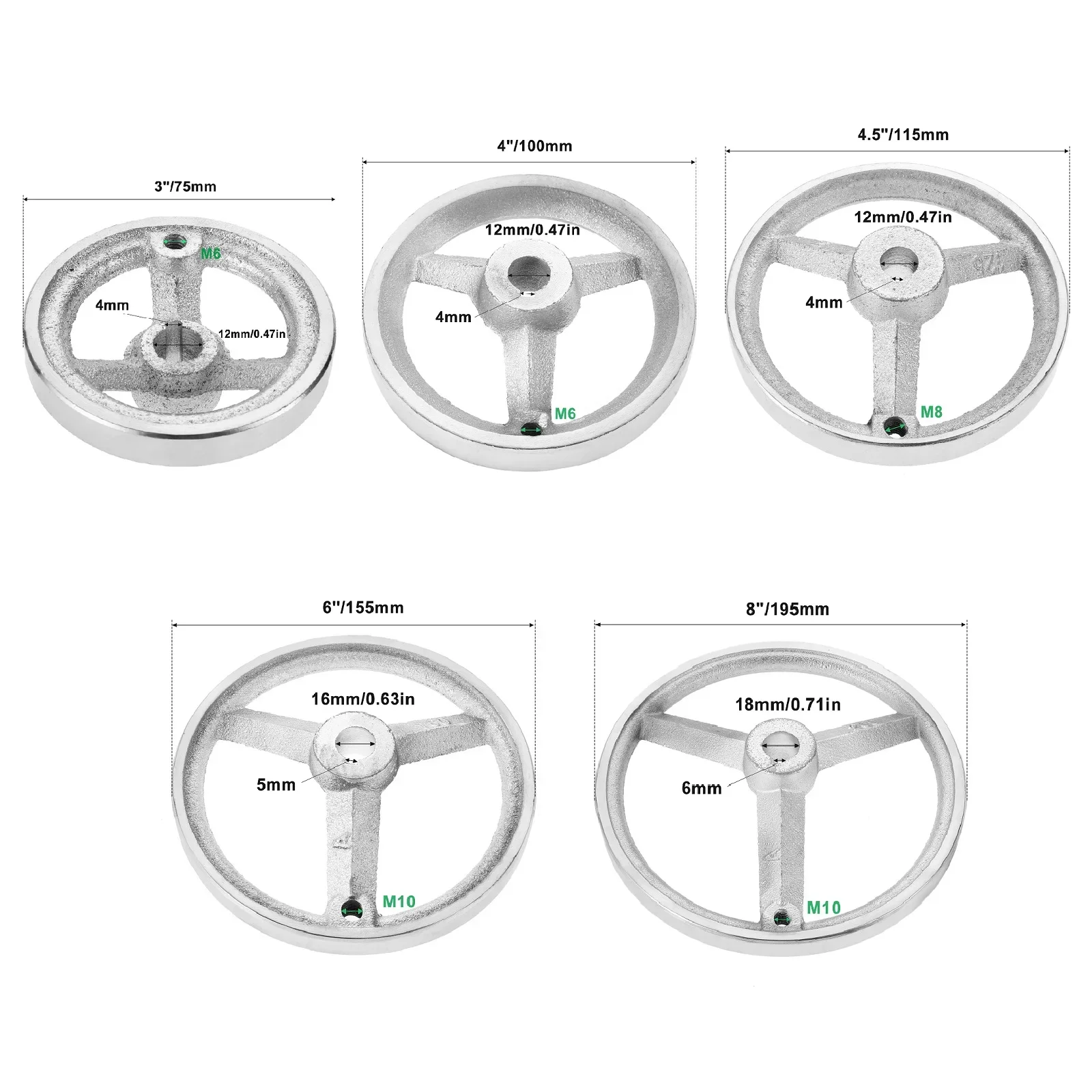 1Pc 3/4/4.5/6/8 Inch Chrome Plated Handwheel 4 Spoked Round Iron Hand Wheel for Milling Machine Grinders Lathe Industrial Tools