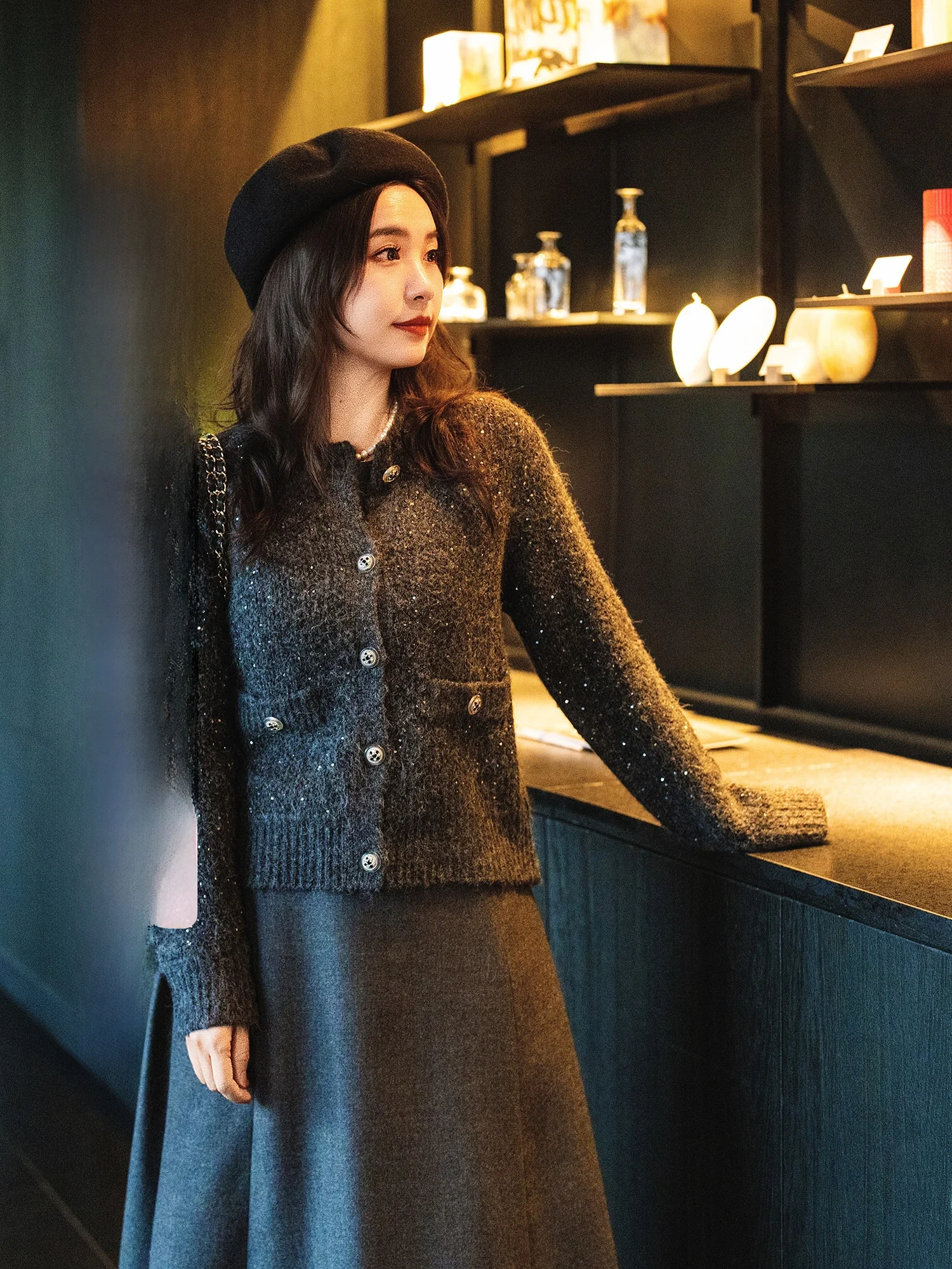 

Элитный вязаный кардиган Apipedr с круглым вырезом, крупной вязкой косичками, из шерсти и альпаки, с бусинами, в стиле «Маленькая Франция», для вечерних выходов...