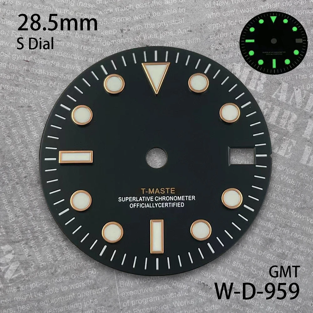 28.5 mm S Logo GMT Dial Suitable For NH34 Japan Movement Green Luminous Black High Quality Watch Modification Accessories