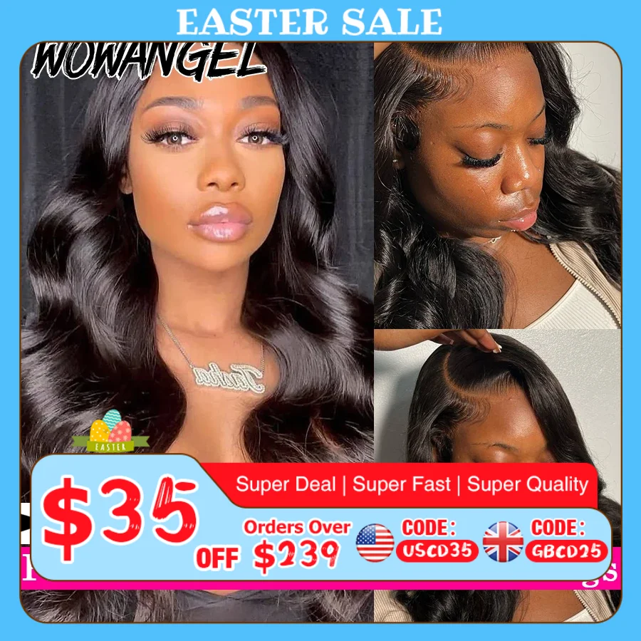 Wow Angel 13x6 HD Lace Front Wigs 250% Remy Hair Body Wave Human Hair Wigs HD Lace Wigs Pre Plucked Wear To Go Wigs for Women