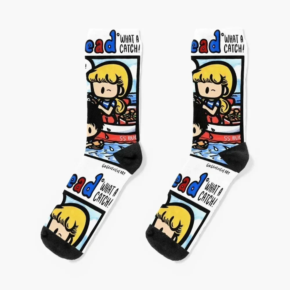 Blonde Girl and Raven Boy Comics Pinup What a Catch Socks Men's kids Women's Socks Men's