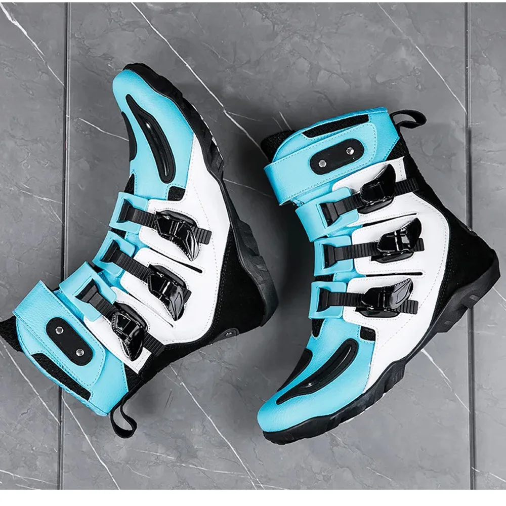 

Men Leather Motos Breathable Anti Slip Wear-resistant Riders Boots Motorbike Racing Ankle Length Shoes