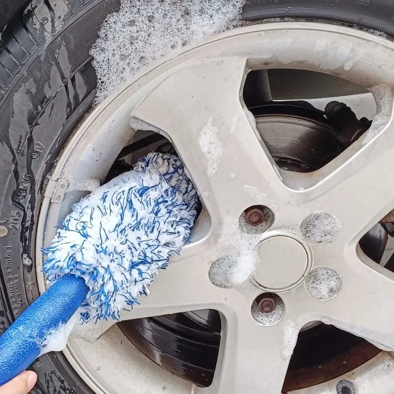 Long Handle Soft Plush Car Wheel Brush for Rims Tires Hubs Cleaning Anti Slip Grip Portable Tool Car Motorcycle Accessories