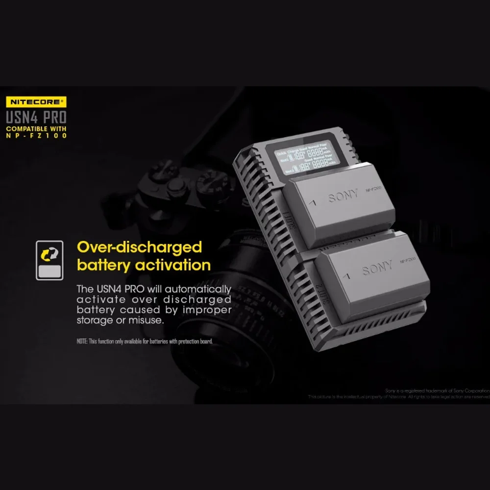 

NITECORE USN4 PRO Sony Camera Charger Dual Slot USB intelligent Fast Charger NP-FZ100 Battery for SONY α7III α7R III α9 (ILCE-9)