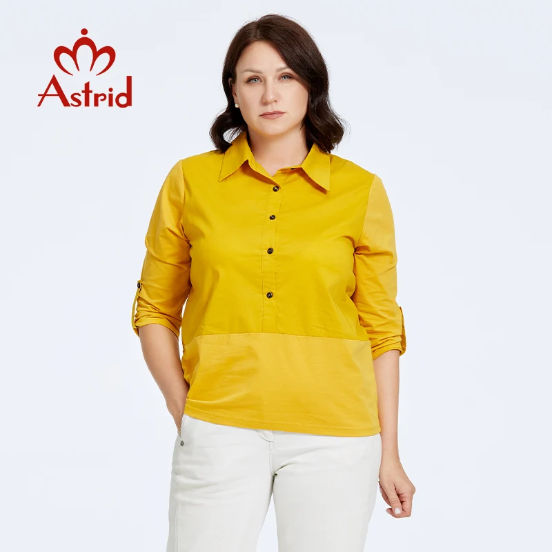 Astrid Women\'s Shirt Blouses 2023 Elegant Office Clothing Lapel Female T-shirt Fashion Stitching Plus Size Shirt Women Tops