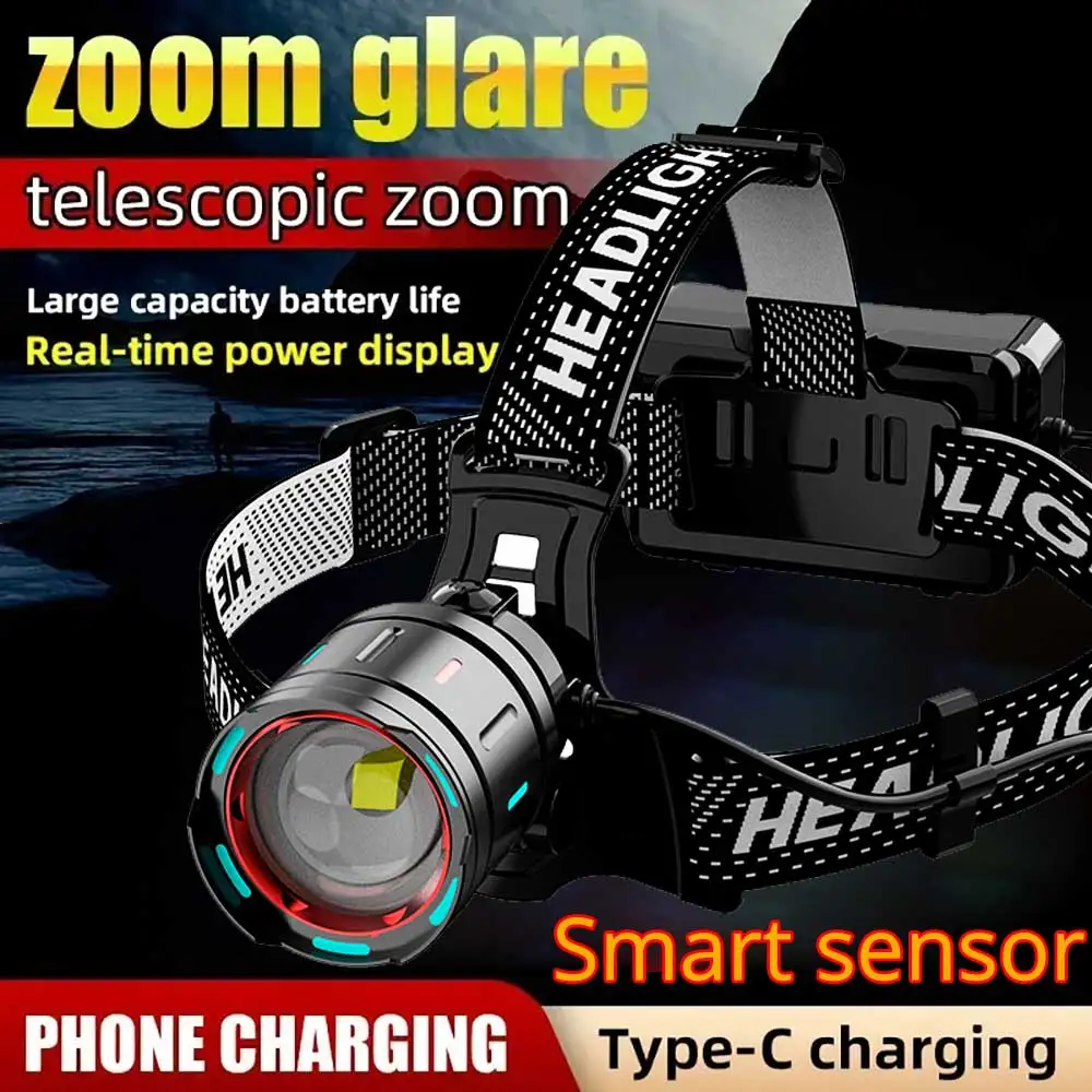 

Налобный фонарь 1000 Вт, 1,5 млн лм, с новым фитилем и флуоресцентным датчиком, зум-функцией, перезаряжаемый через TYPE-C, для рыбалки и активного отдыха