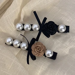 Retro Camellia Flower Hair Clips for Women Elegant Hairpins Pearl Barrettes Headwear Fashion Headpieces Korean Hair Accessories