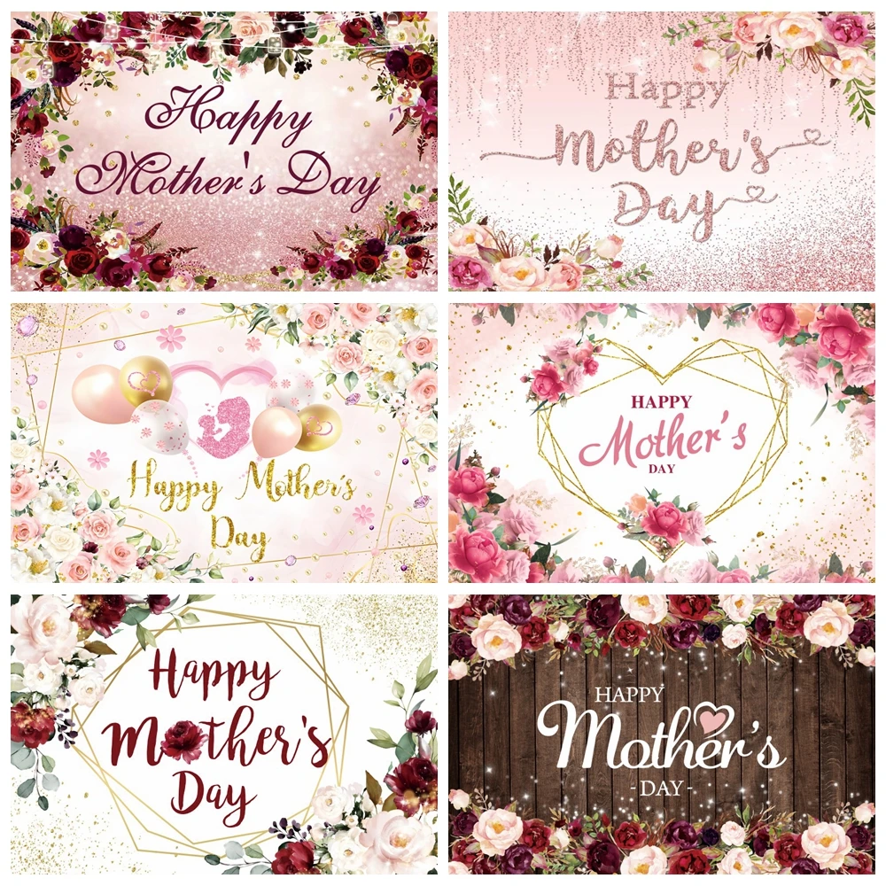 Happy Mother's Day Hintergrund, Blumenmuster, goldene Blume, Liebesherz, Muttertag, Geburtstag, Fotografie-Hintergrund für Frauen, Fotostudio