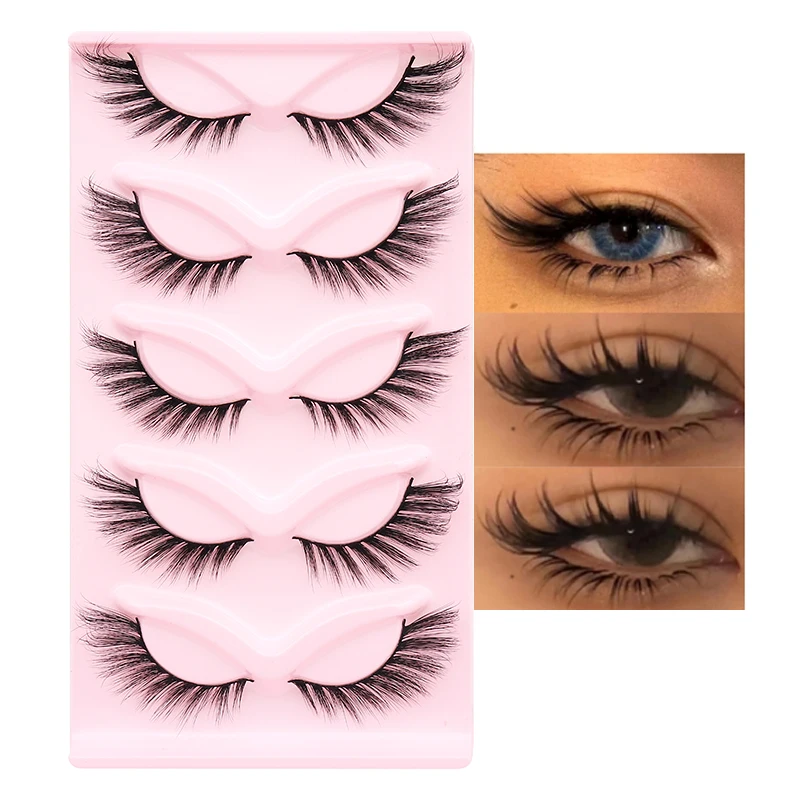 Cat eye Eyelashes Mink False Lashes Fluffy Soft Cross Manga Lashes Wispy Natural Eyelash Extension Clear Band Eyelashes Makeup