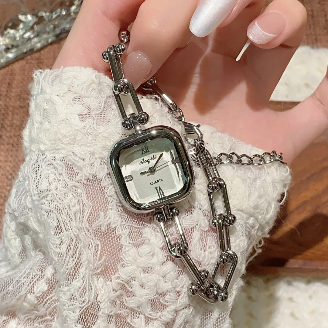 Nova senhora pulseira relógio de ouro para mulheres mostrador quadrado moda quartzo relógio de pulso presente atacado relógio feminino reloj mujer