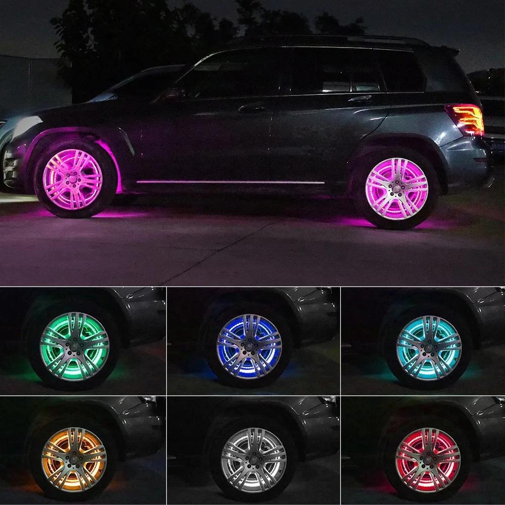 2024 APP/Remote Car Hub Light Waterproof 15/17 in Wheel Wheel Decorative Lamp Neon Lamp Phantom Car Light