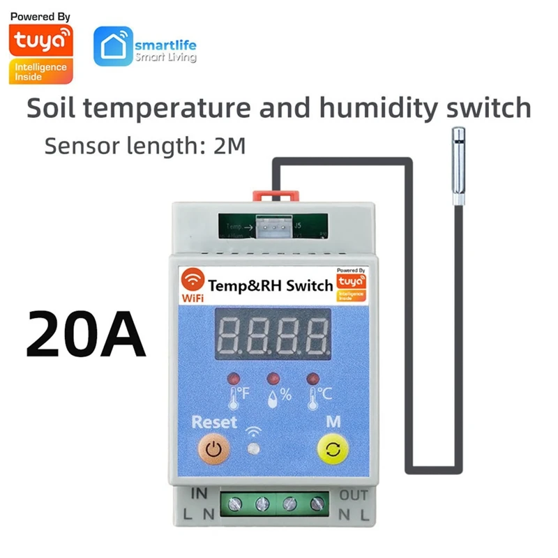 투야 와이파이 토양 온도 및 습도 스위치 타이머, 토양 온도 및 습도 센서, 토양 모니터링용 앱 제어, 20A