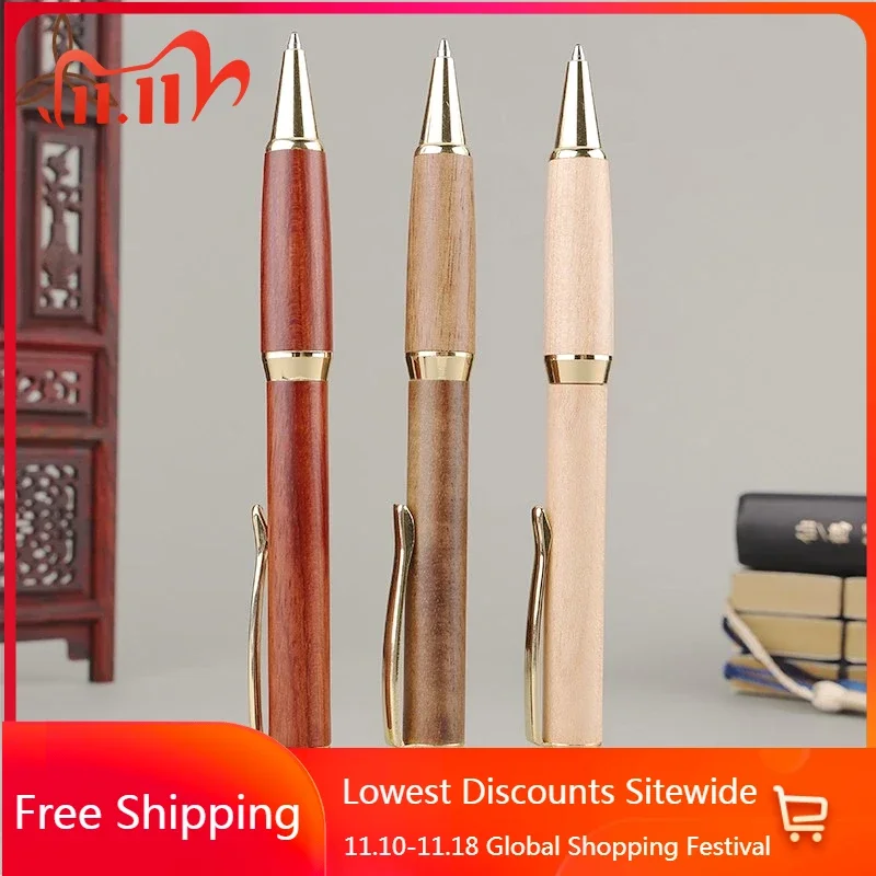 

Wanbai Wood Gel Pens Press Type Signature Pen, Water Pen High-end Business Ballpoint Pen Office Accessories Writing Stationary