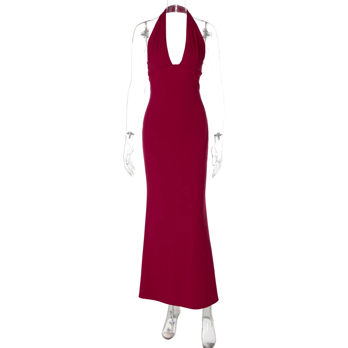 Hugcitar Damen Elegantes Neckholder-Kleid mit V-Ausschnitt, Sexy Maxikleid mit Knöpfen und Schnürung, Sommerkleid, Damenmode-Outfit für Geburtstagsfeier und Festival – Detail 2