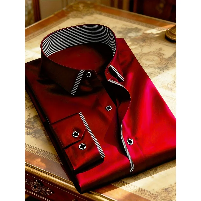 2025 New Men Patchwork Shirt Fashion Dress Tuxedo Long Sleeve Smart Casual Four Season Man Micro Elastic Shirts