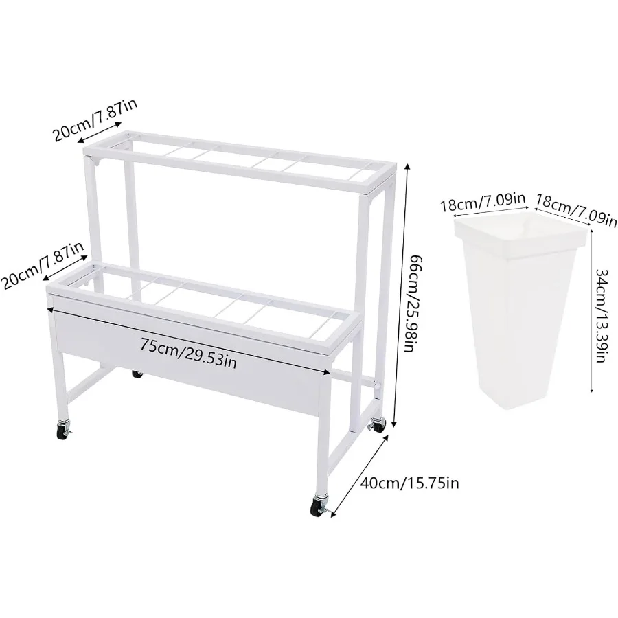 حامل عرض زهور من طبقتين مع 6 دلاء عربة زهور متدحرجة شديدة التحمل مع عجلات للاستخدام الداخلي والخارجي نبات متين #4