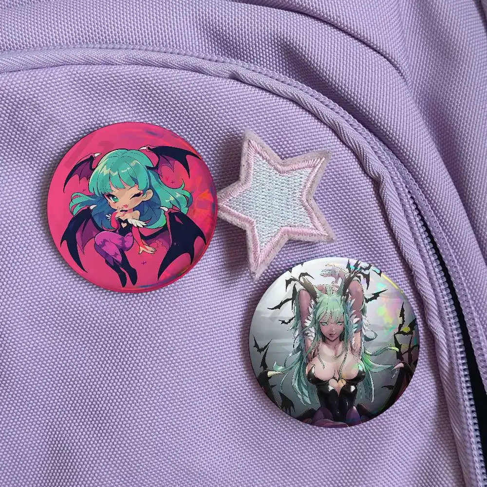 M-Morrigan A-Aensland 58mm Badge Brooches on Backpack Clothes Handmade Round Enamel Pins for Jewelry