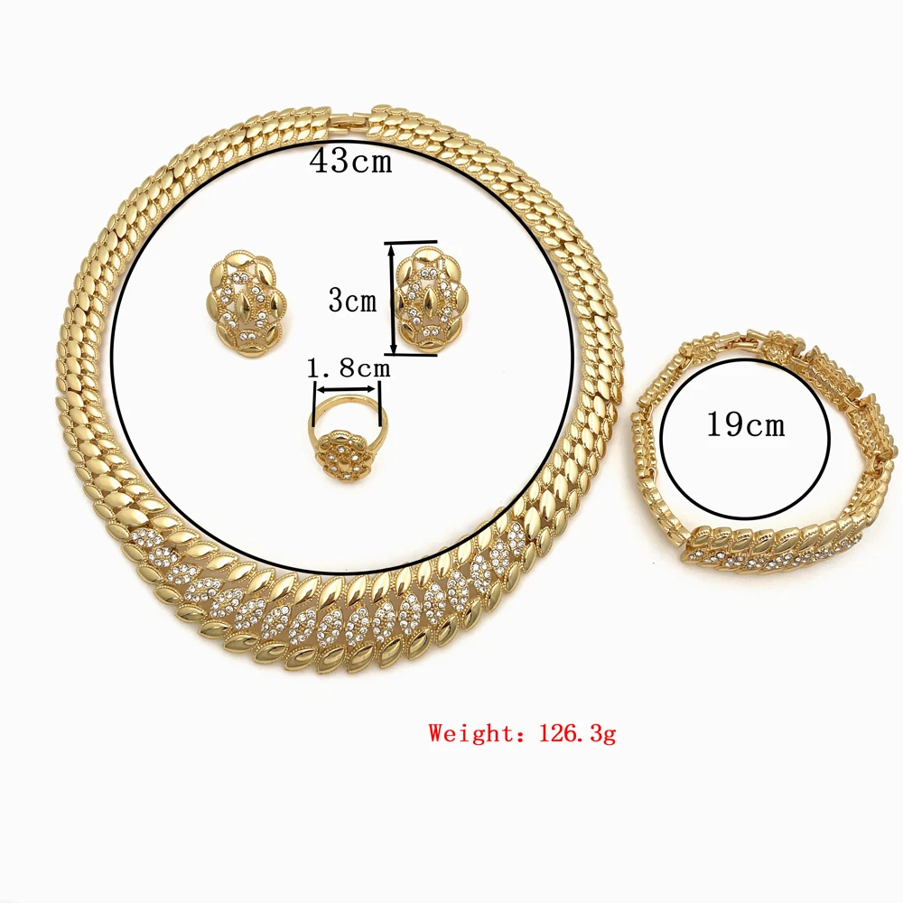 High Quality Dubai Gold Plated Jewelry Set For Women Luxury Design Spike Necklace Earrings Bracelet Ring For Weeding Party Gift