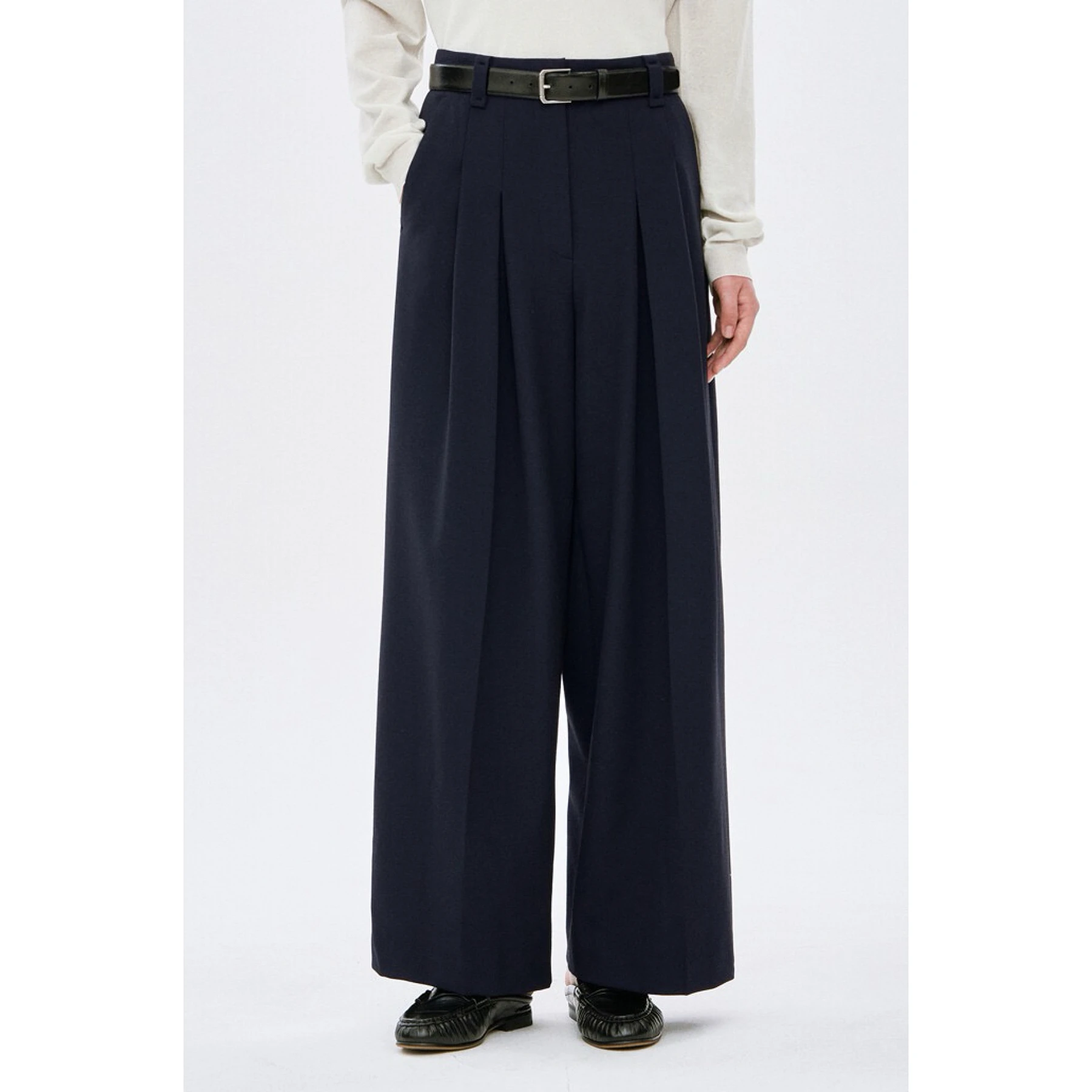 TIM26 Autumn Lemon Cheese High Waist Wide Leg Pants Elegant Folded Hemline Good Fit for Lady Commute Style Fashionable Trousers
