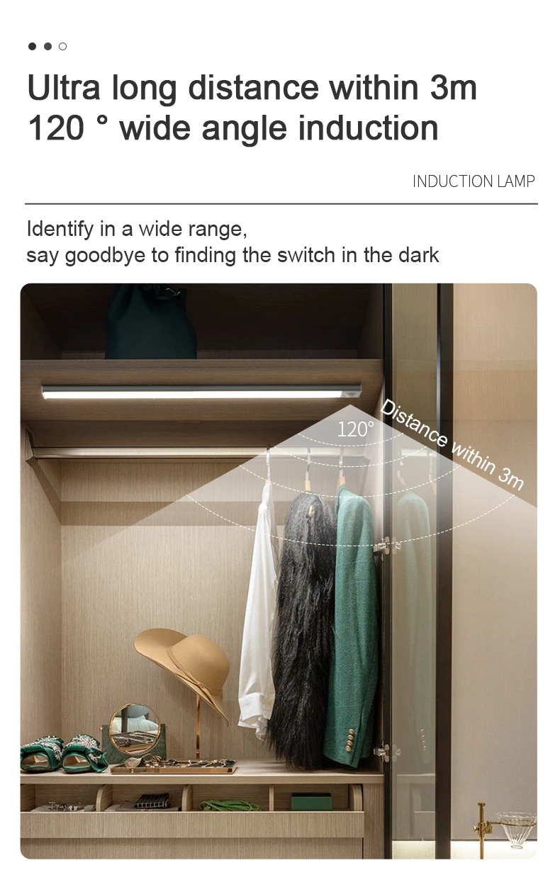 LED Night Light 20/30/40/50CM Motion Sensor Wireless USB Cabinet Night Light Wardrobe Lamp For Kitchen Cabinet Bedroom Wardrobe
