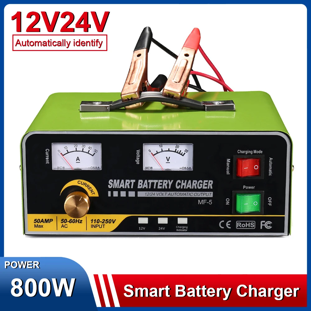 

High Power 800W Smart Battery Charger for 12V24V Car Truck Boat Forklift Battery Charge Device Intelligent Pulse Repair Charger